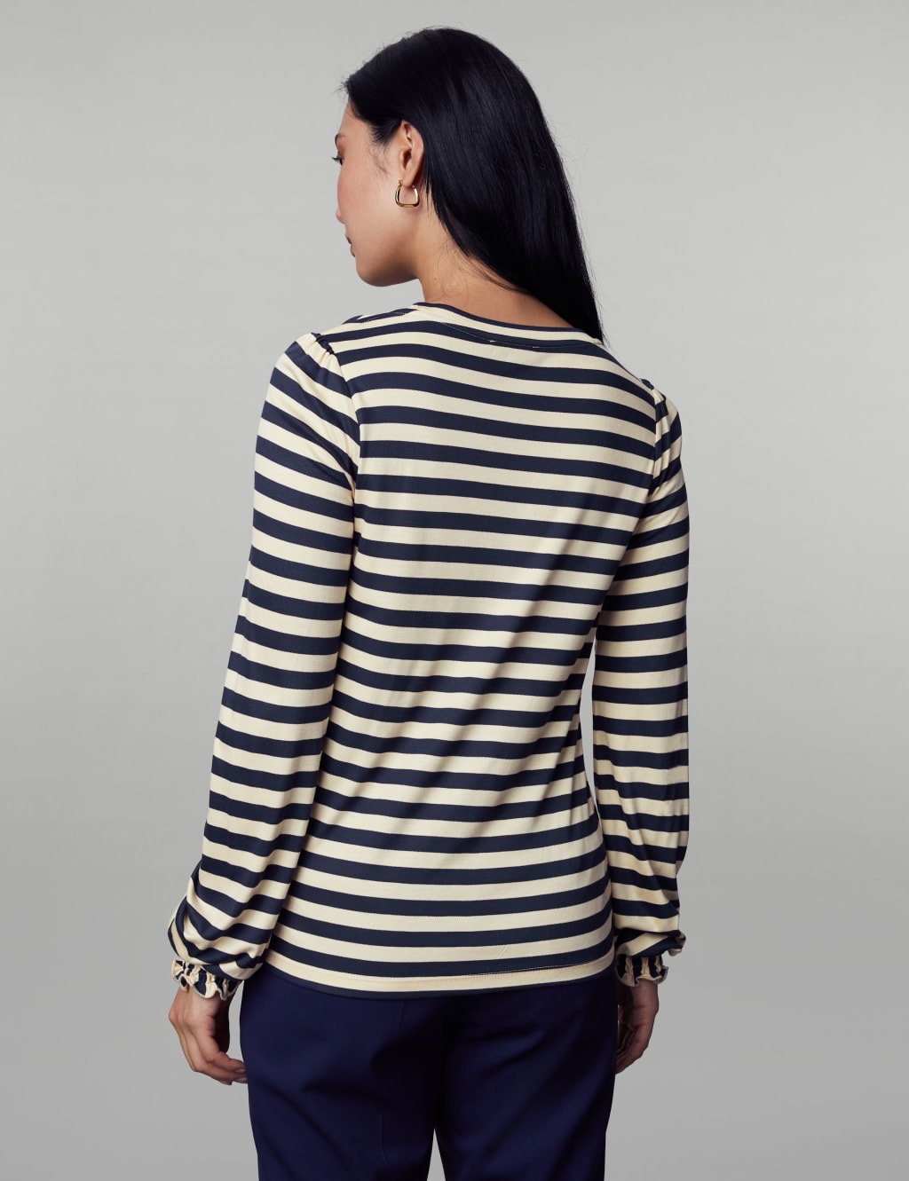 Jersey Striped Shirred Blouson Sleeve Top 6 of 7