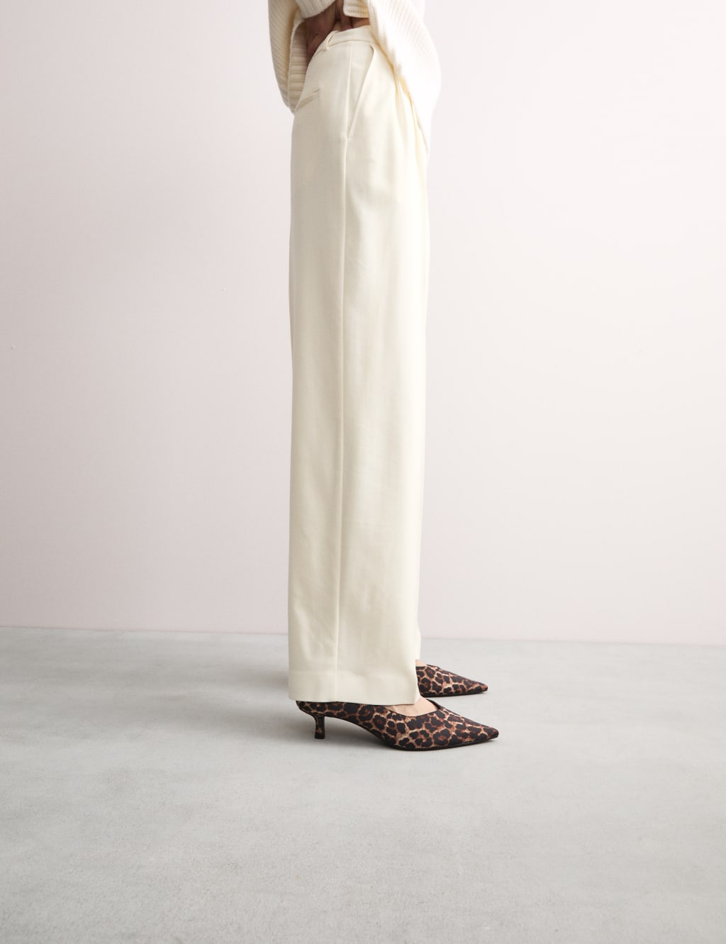 Winter white wide leg trousers top