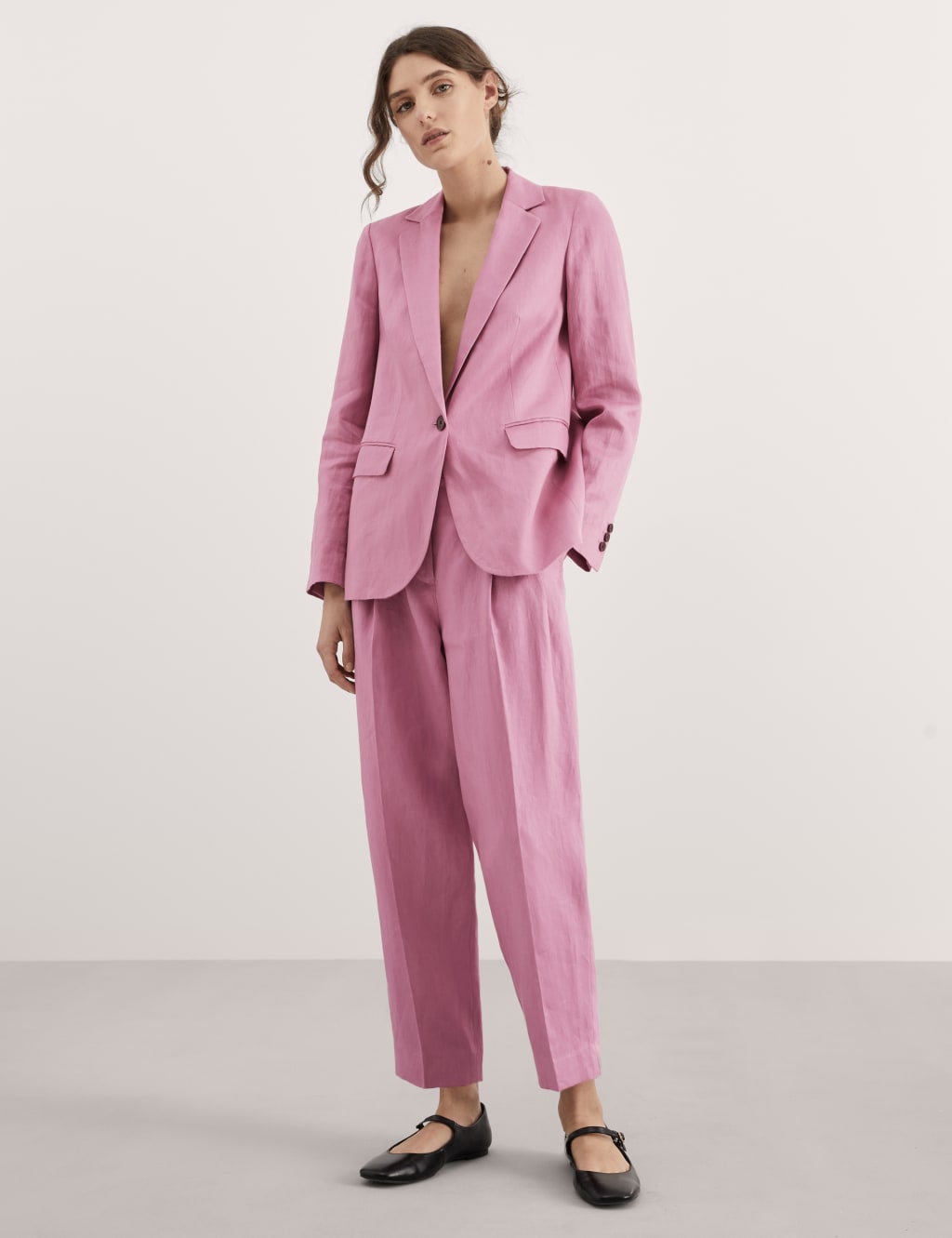 Pure Linen Tapered Ankle Grazer Trousers 1 of 4
