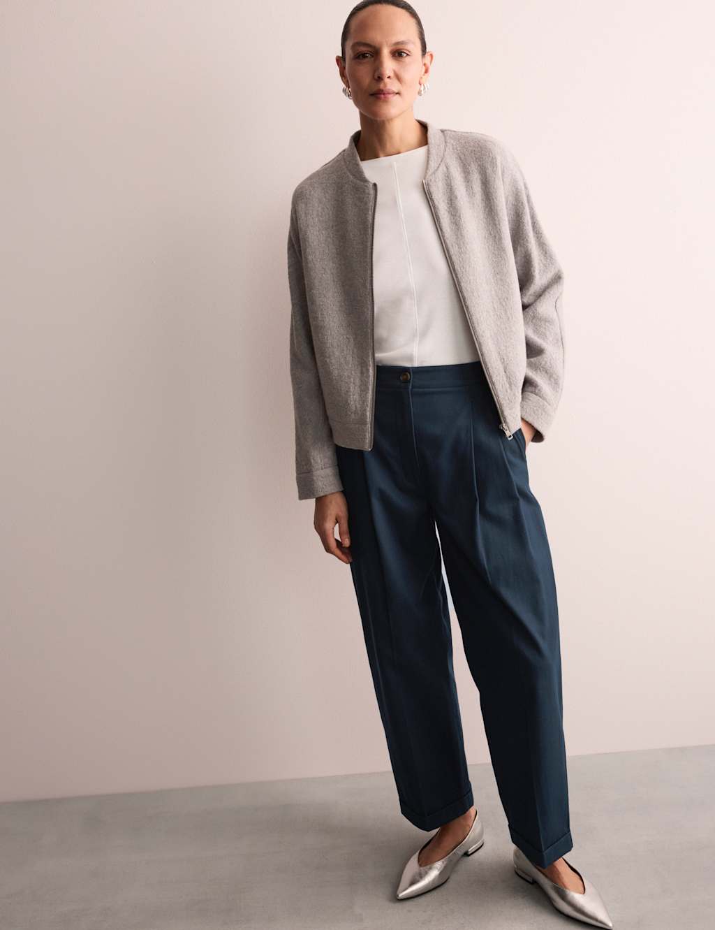 Cotton Rich Wide Leg Trousers with Linen 5 of 8