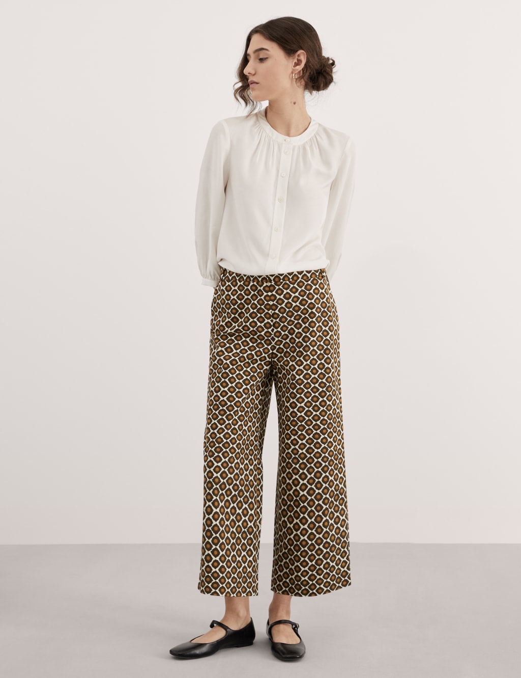 Cotton Rich Geometric Wide Leg Trousers 1 of 6