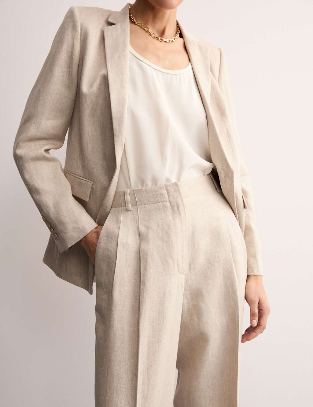 Pure Linen Pleat Front Tapered Trousers 4 of 7