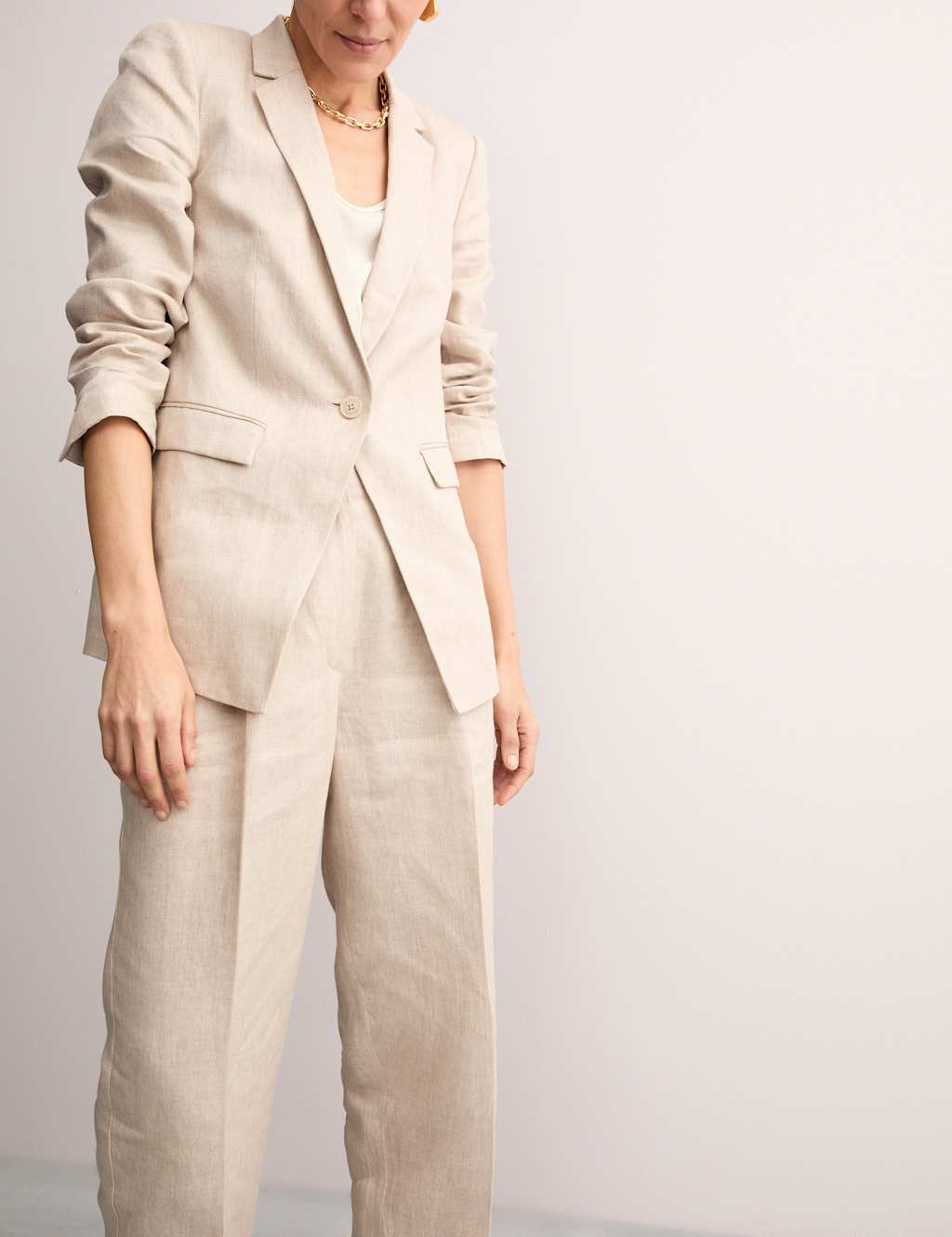 Pure Linen Pleat Front Tapered Trousers 5 of 7