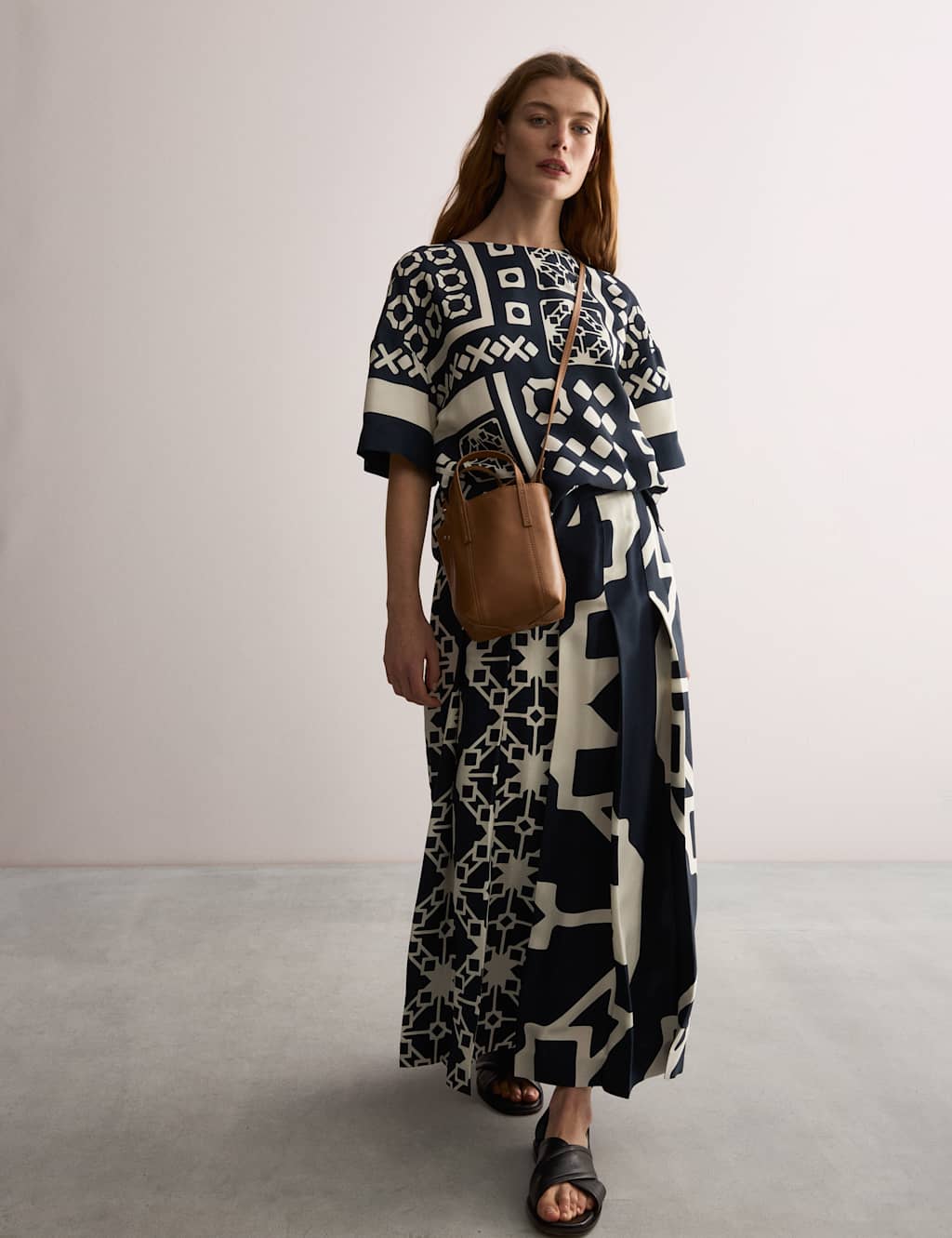 Twill Printed Pleated Wide Leg Culottes 1 of 7