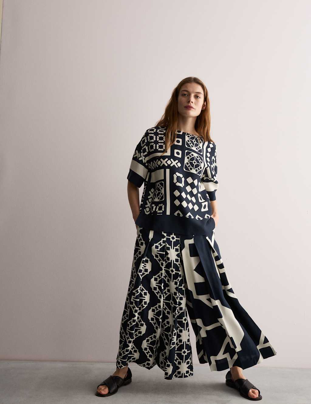 Twill Printed Pleated Wide Leg Culottes 6 of 7