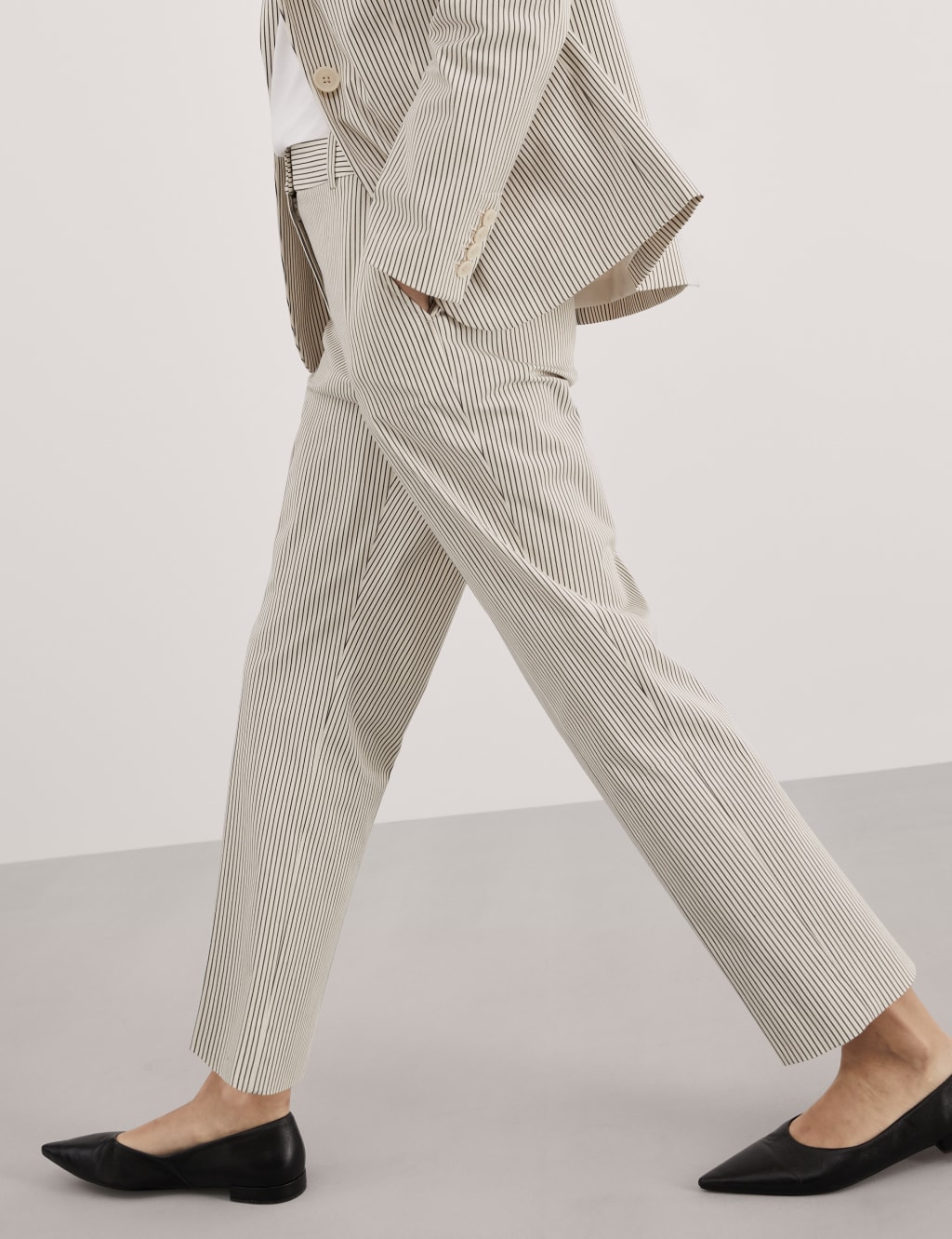 Cotton Rich Striped Tapered Trousers JAEGER M S