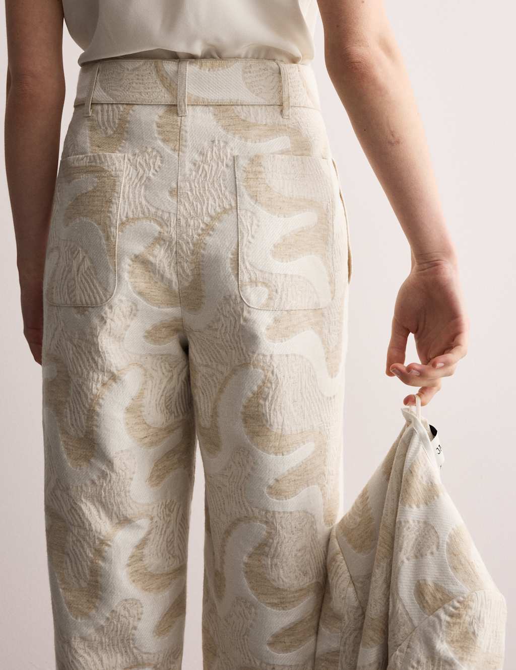 Cotton Rich Jacquard Belted Tapered Trousers 6 of 8