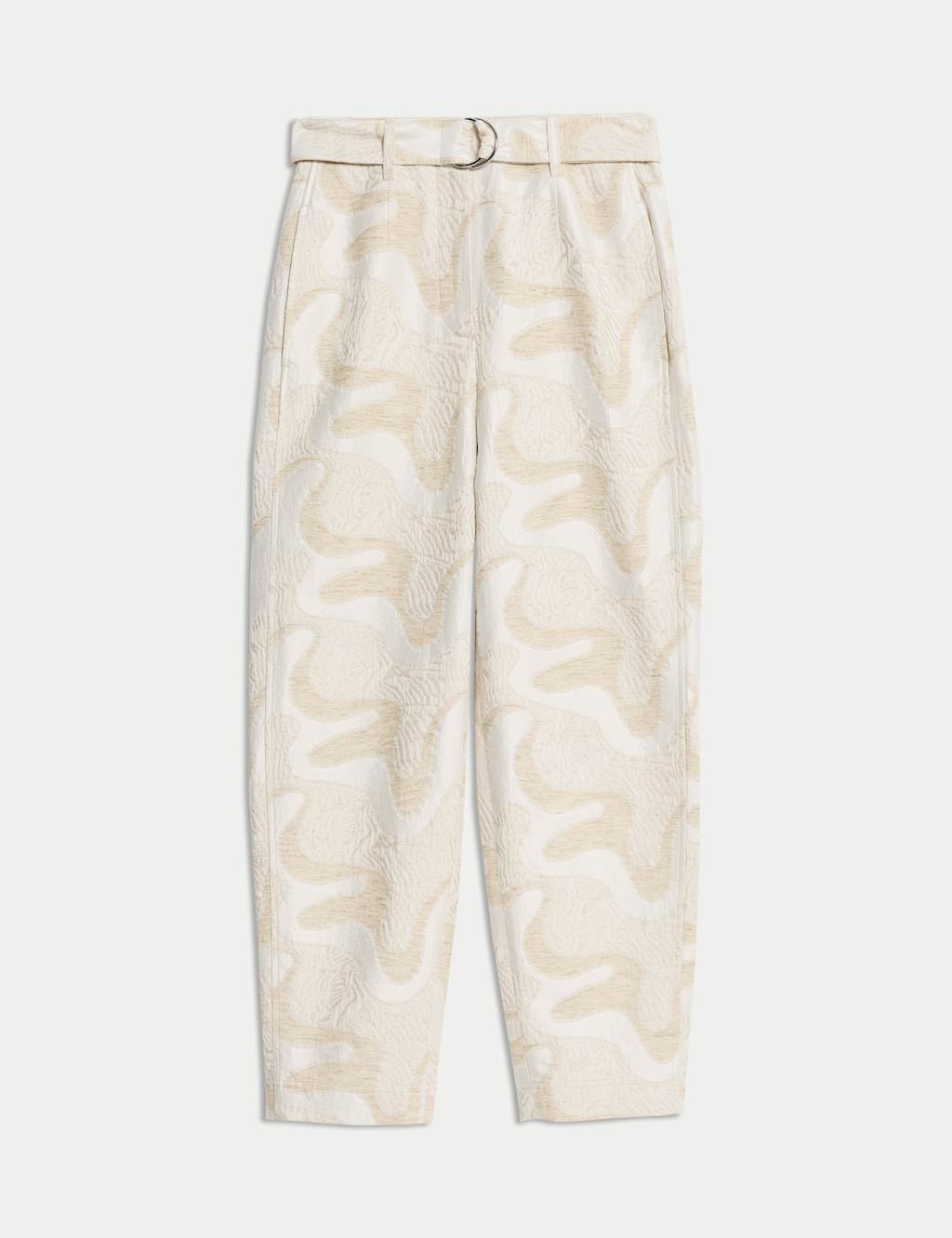 Cotton Rich Jacquard Belted Tapered Trousers 2 of 8