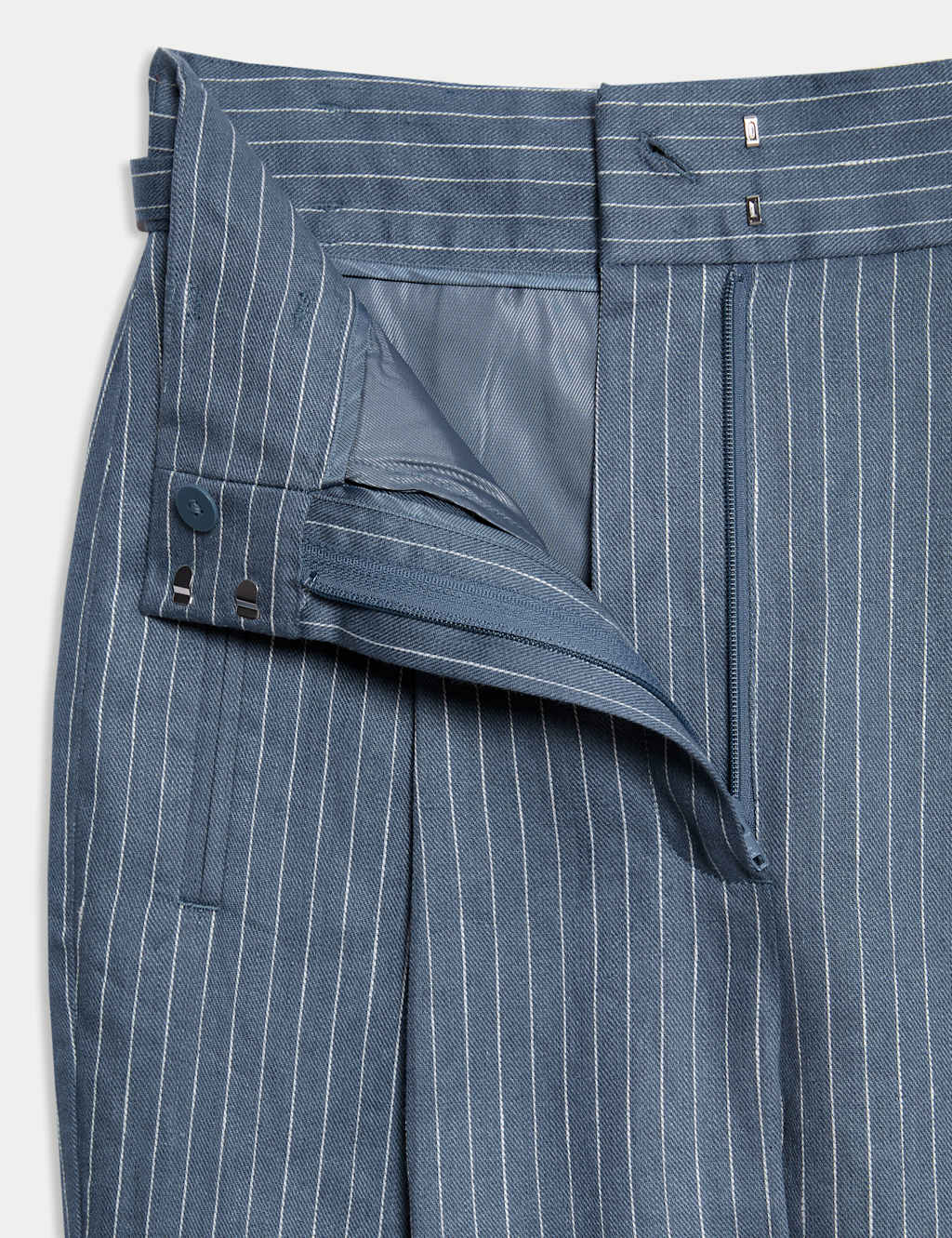 Pure Linen Pinstripe Belted Tapered Trousers 7 of 9