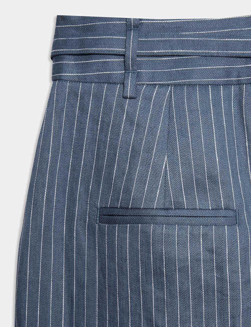 Pure Linen Pinstripe Belted Tapered Trousers 8 of 9