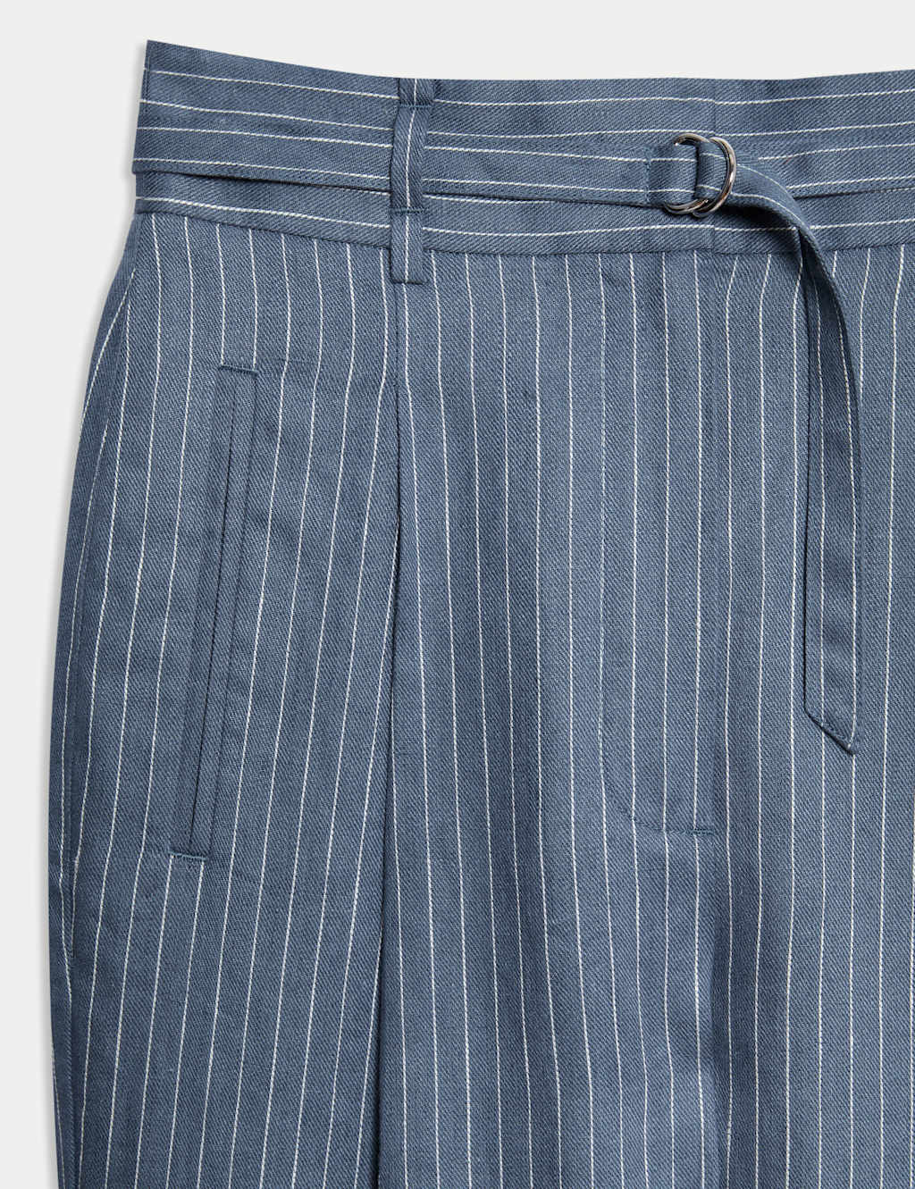 Pure Linen Pinstripe Belted Tapered Trousers 9 of 9