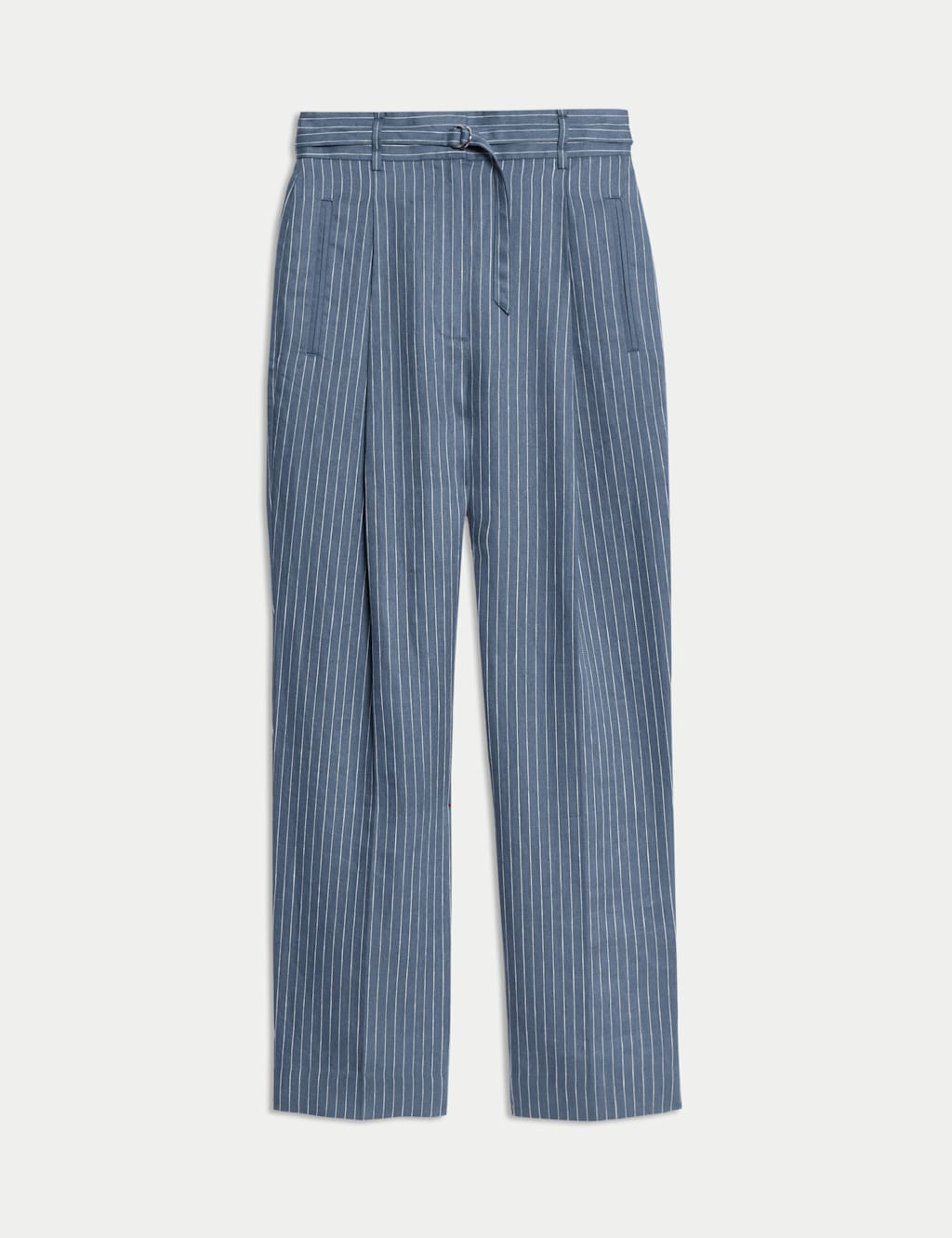Pure Linen Pinstripe Belted Tapered Trousers 2 of 9