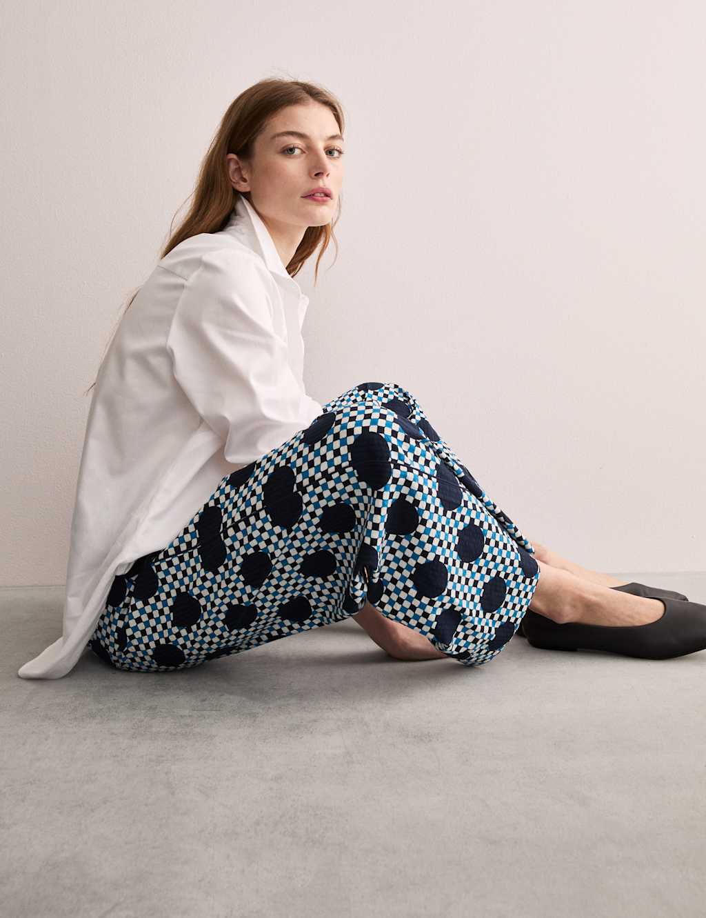 Cotton Blend Gingham Spot Wide Leg Trousers 1 of 7