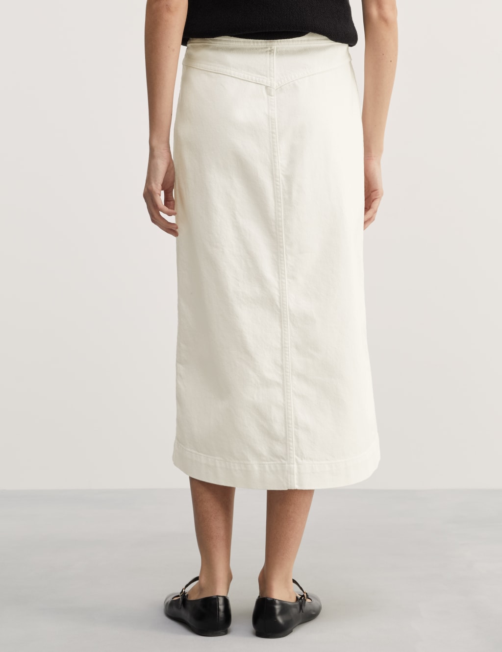Denim Button Front Midi A-Line Skirt 5 of 5