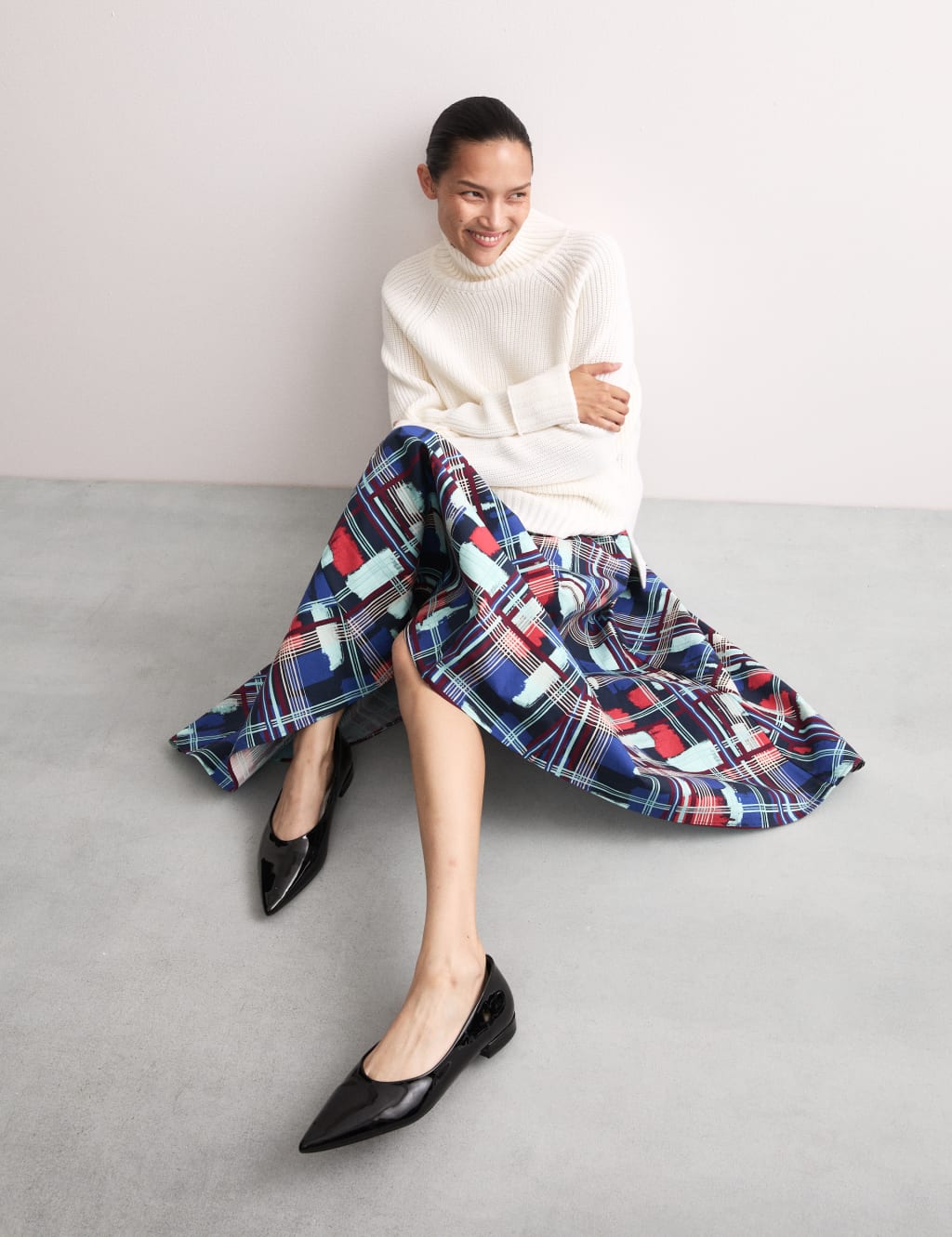 Cotton Rich Printed Midi A Line Skirt JAEGER M S
