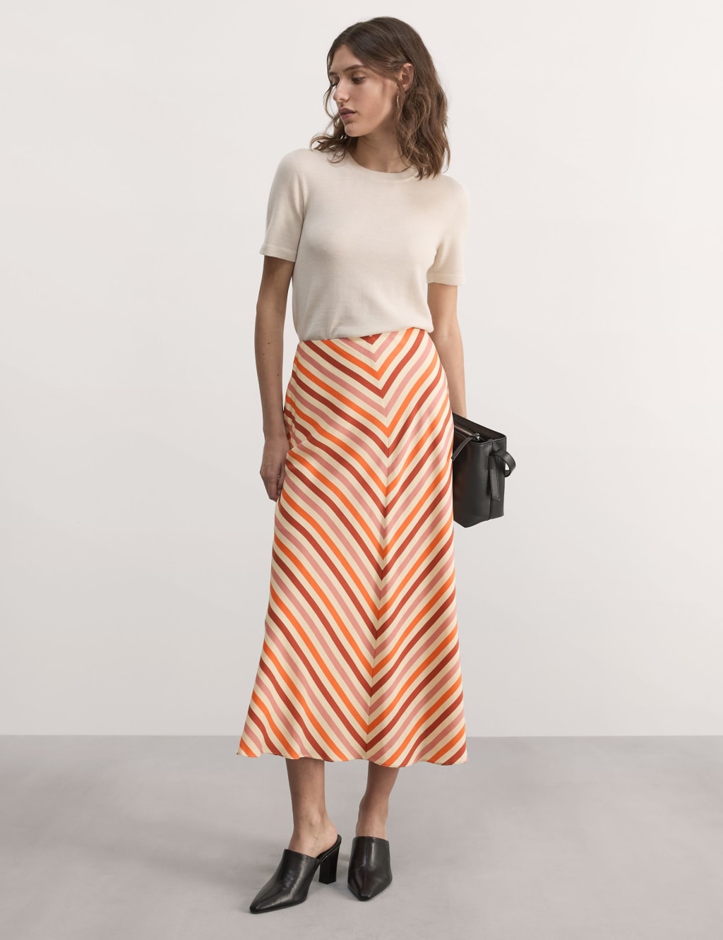 Pure Lyocell™ Chevron Midi A-Line Skirt 1 of 6