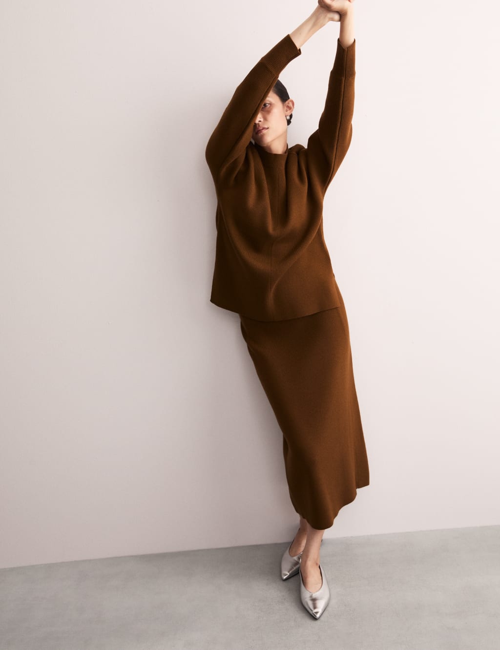 Pure Merino Wool Knitted Midi Skirt JAEGER M S