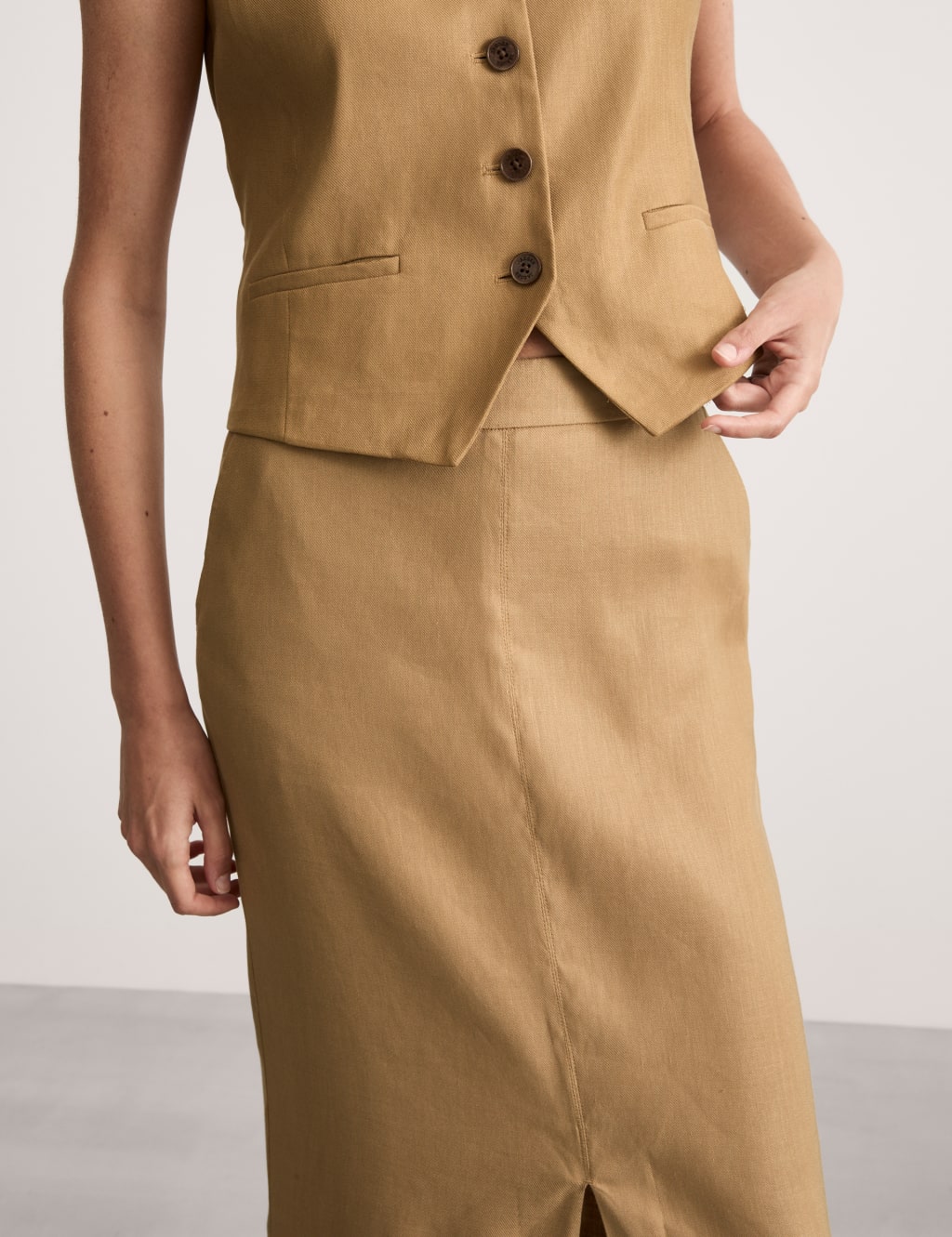 Linen Blend Midi Column Skirt 4 of 7