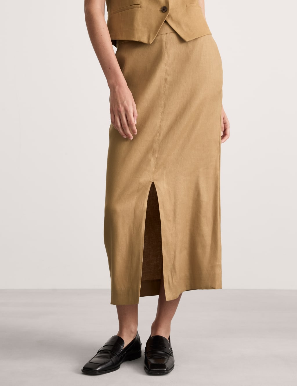 Linen Blend Midi Column Skirt 5 of 7