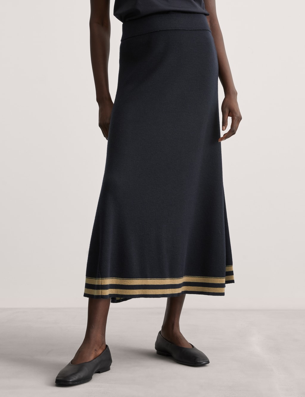 Pure Merino Wool Striped Midi Skater Skirt