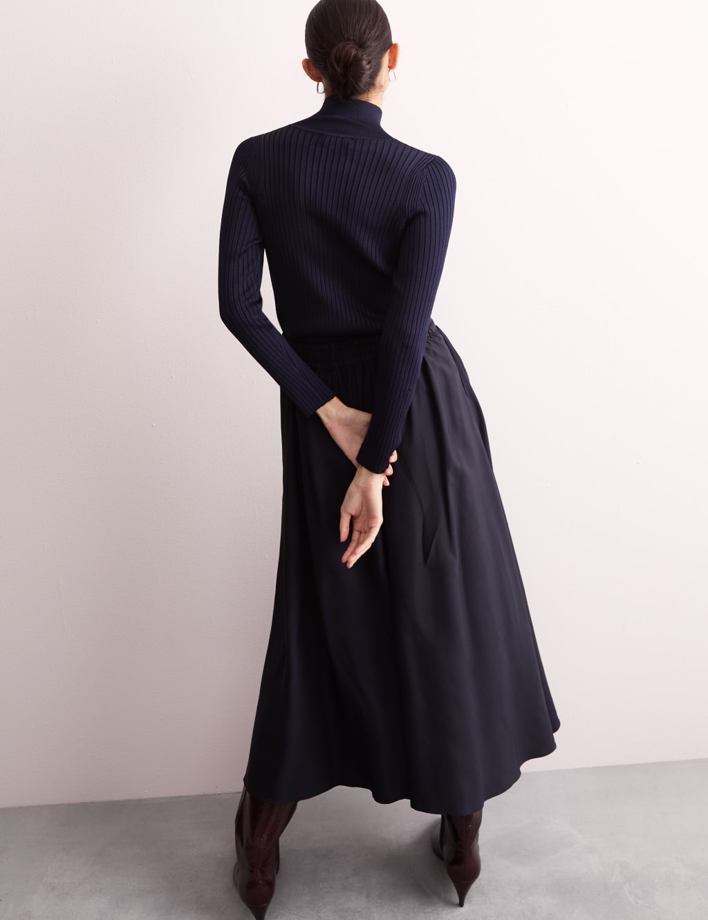 Pleated Twill Midi A-Line Skirt 5 of 7