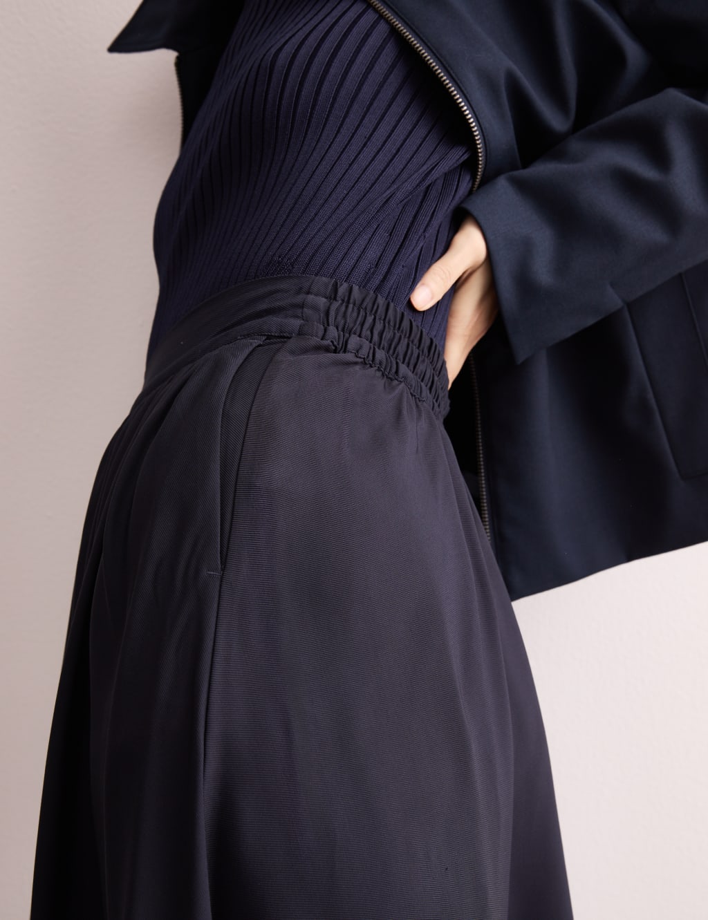 Pleated Twill Midi A-Line Skirt 7 of 7