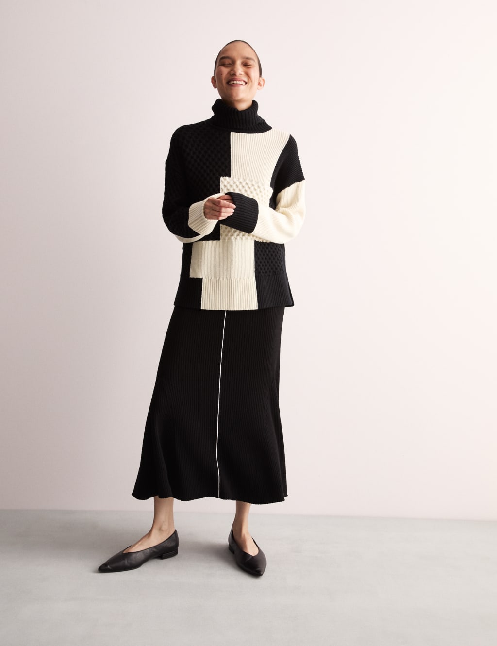 Merino Wool Rich Knitted Midi A Line Skirt