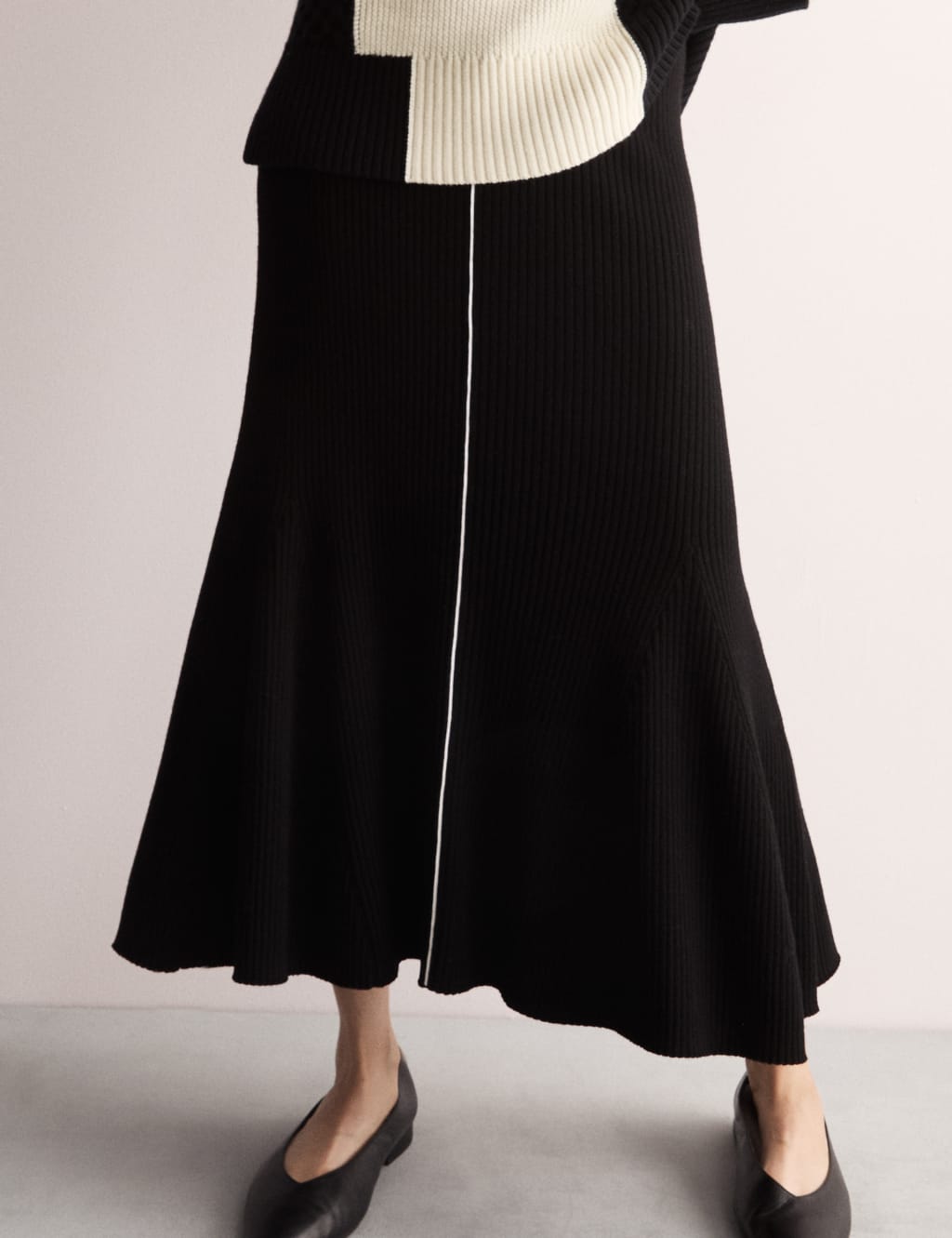 Merino Wool Rich Knitted Midi A Line Skirt