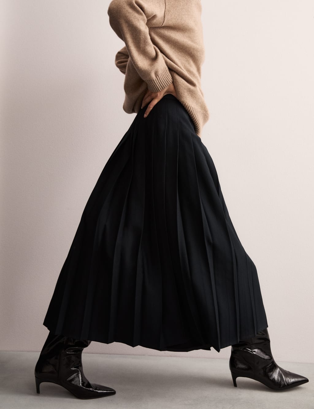Wool Blend Pleated Maxi Kilt Skirt