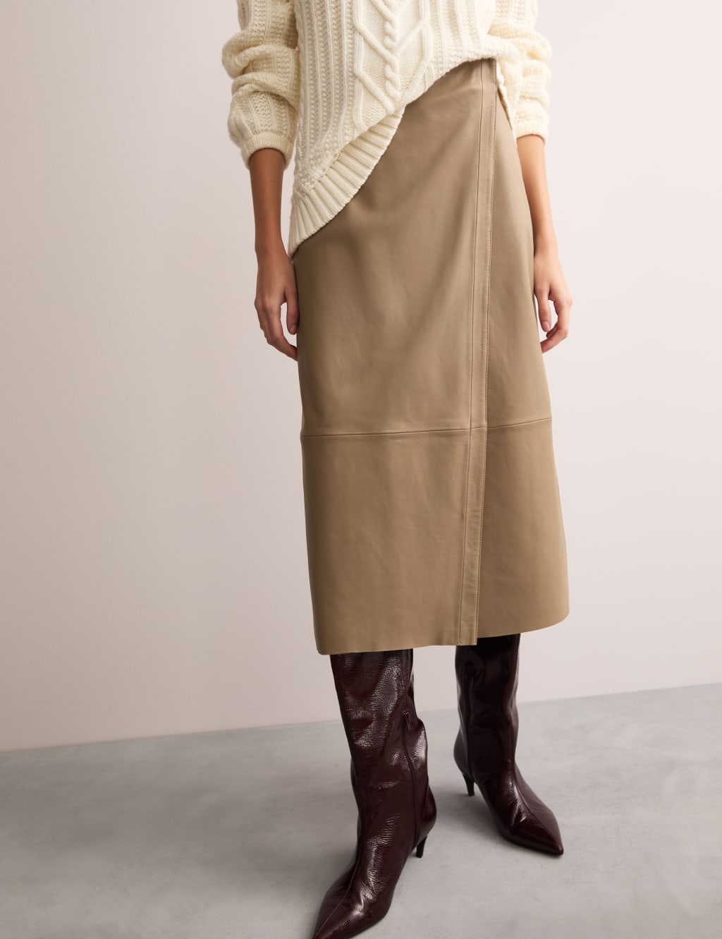 Wrap midi leather skirt discount
