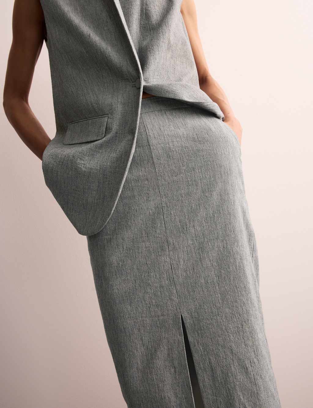 Cotton Rich Midi Tailored Skirt with Linen 4 of 6