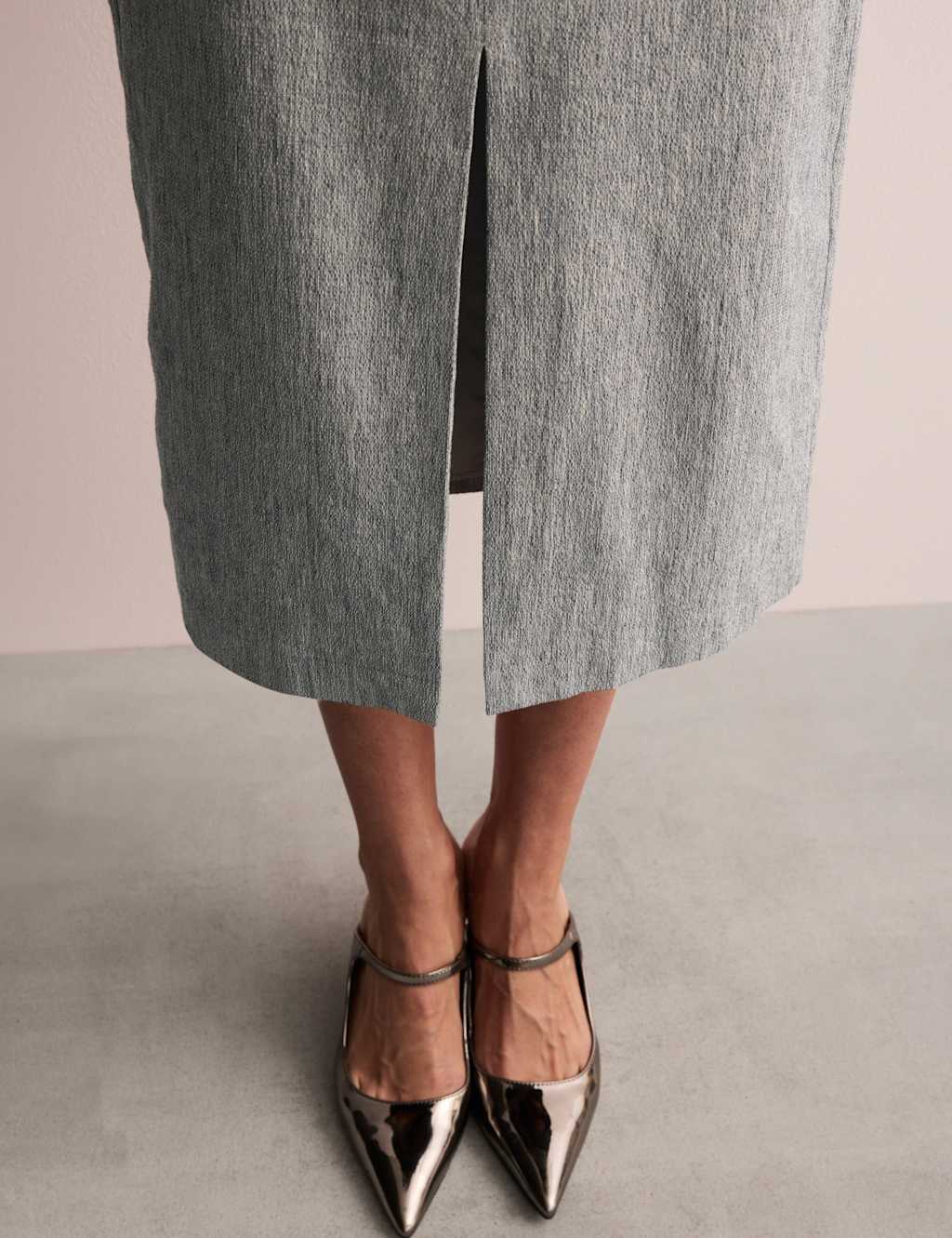 Cotton Rich Midi Tailored Skirt with Linen 5 of 6