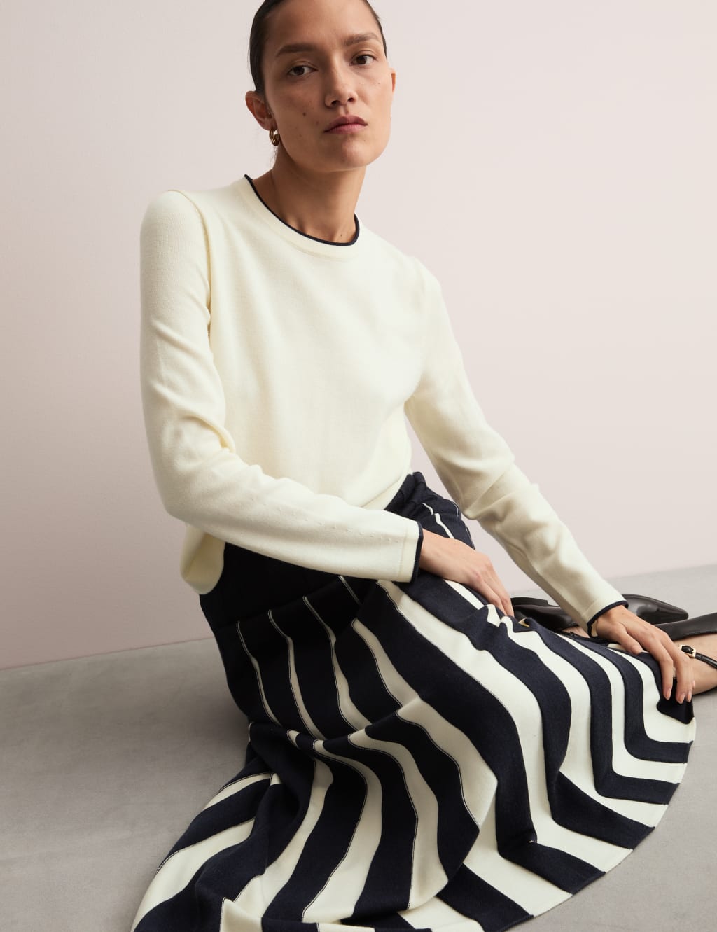 Knitted Seam Detail Midi A-Line Skirt 6 of 7