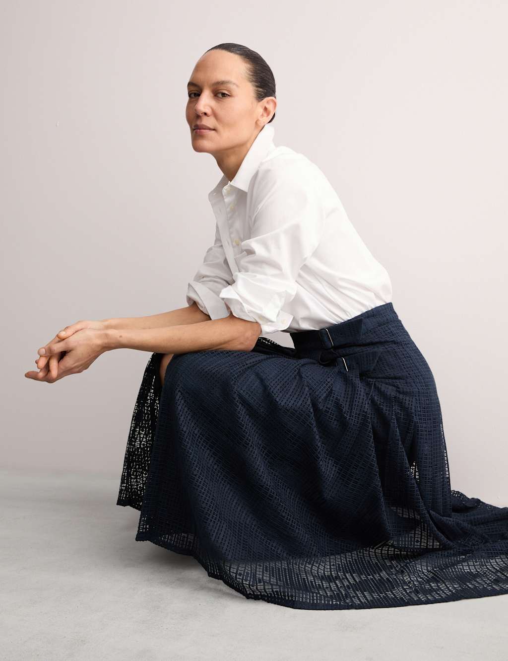 Cotton Rich Lace Pleated Midi Skirt 1 of 7