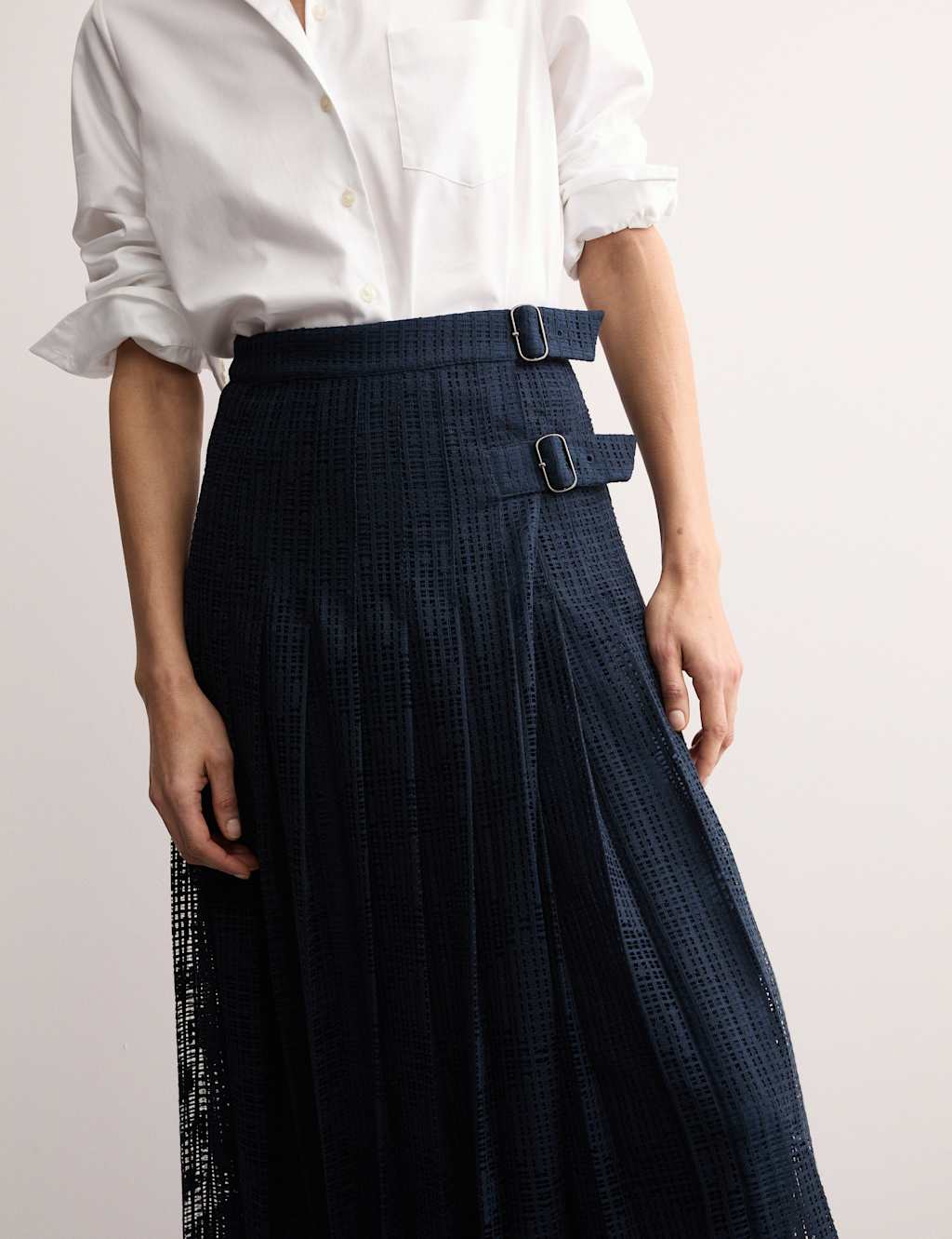 Cotton Rich Lace Pleated Midi Skirt 3 of 7