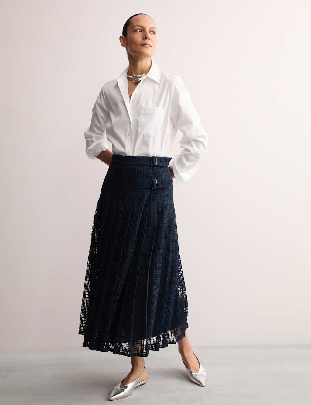 Cotton Rich Lace Pleated Midi Skirt 5 of 7