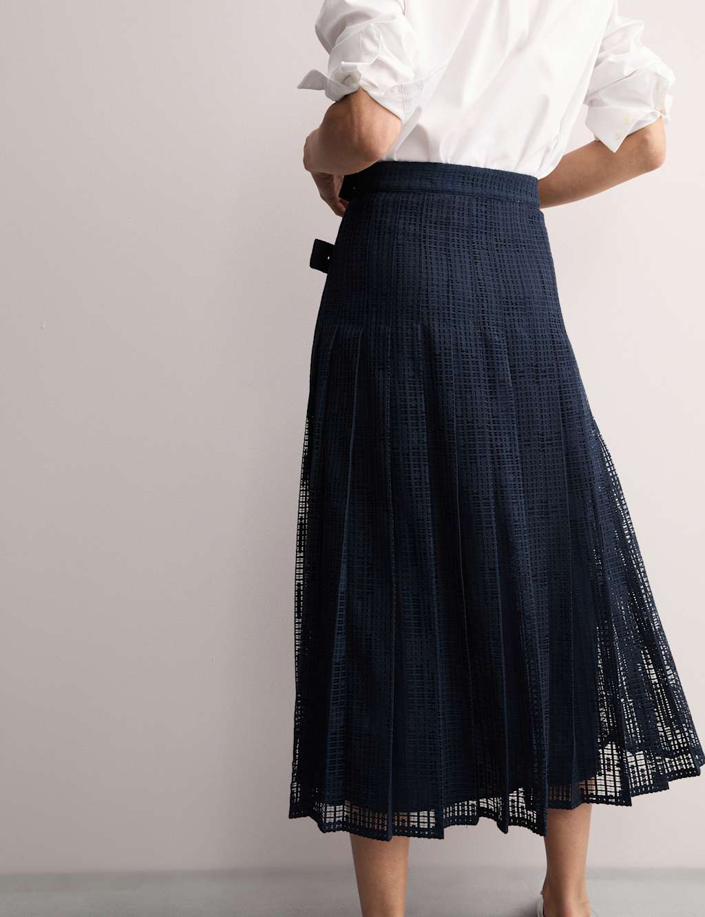 Cotton Rich Lace Pleated Midi Skirt 6 of 7