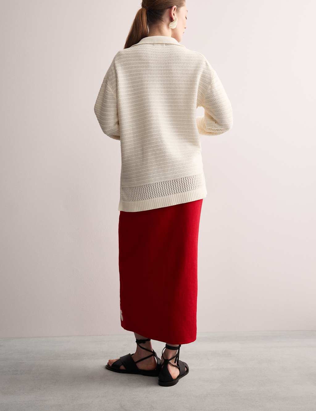 Pure Linen Embroidered Midi Column Skirt 3 of 6