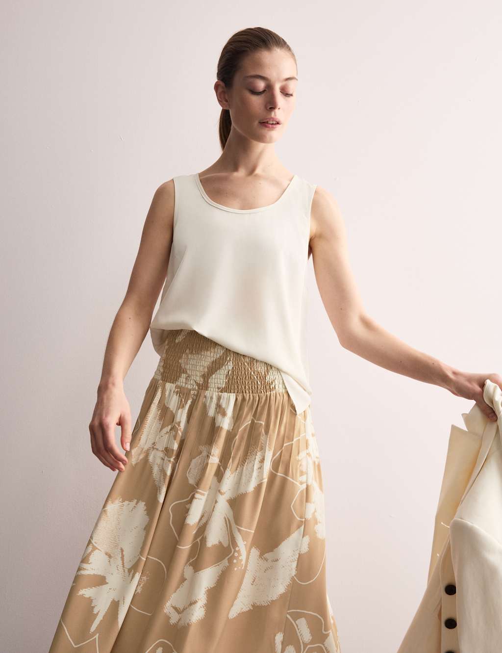Pure Silk Floral Midi A-Line Skirt 5 of 7