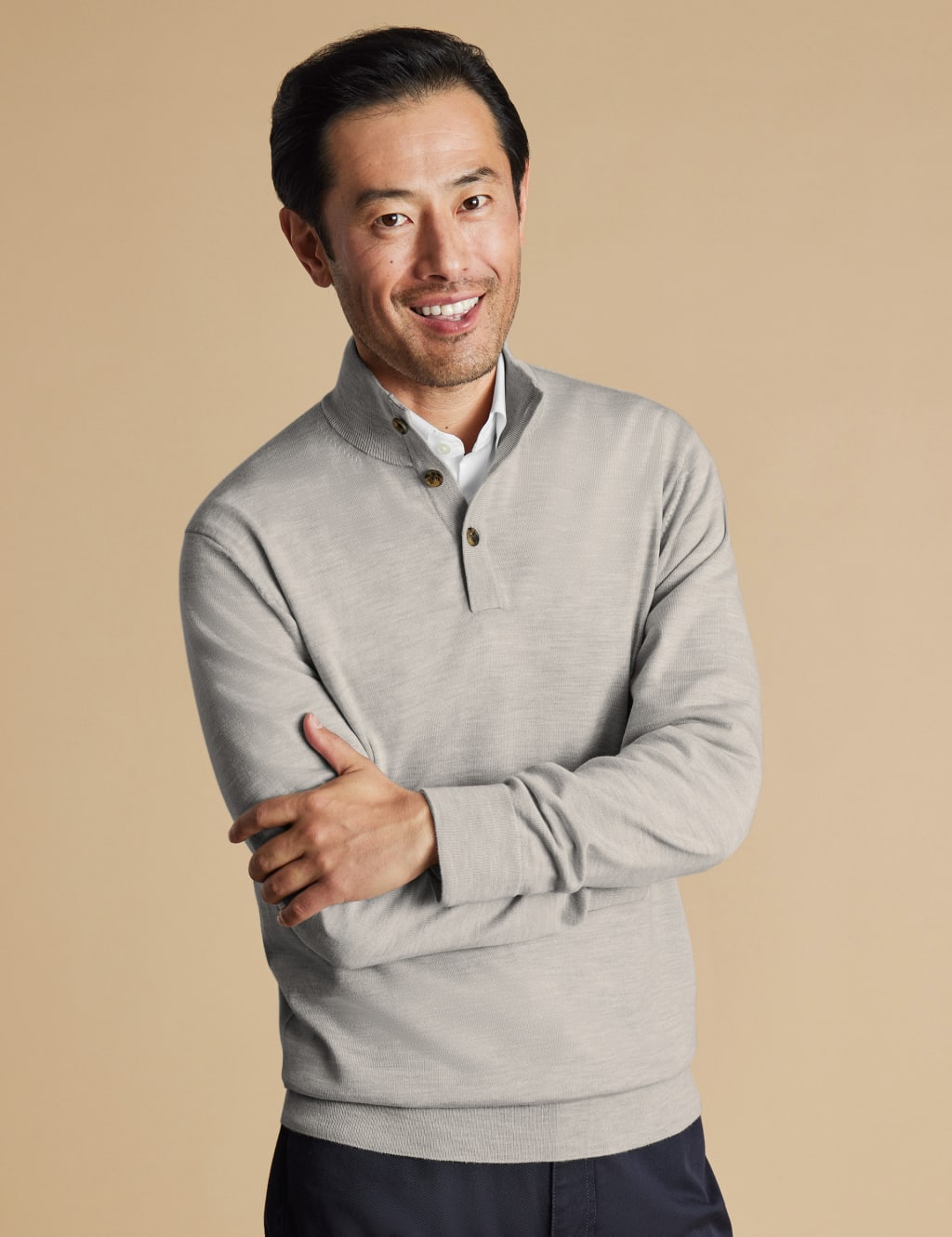 Pure Merino Wool Button Funnel Neck Jumper | Charles Tyrwhitt | M&S