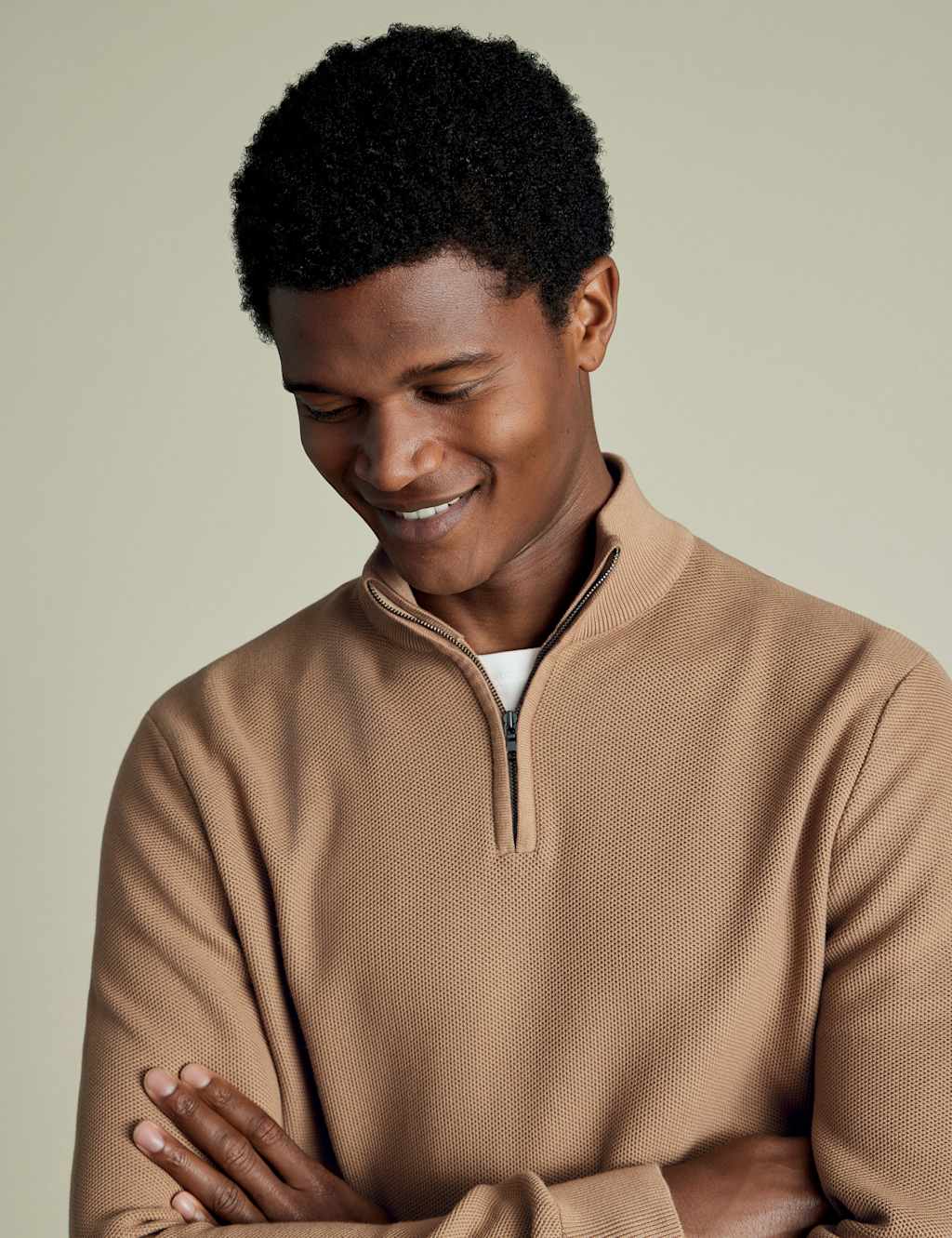 Pure Cotton Textured Half-Zip Jumper 3 of 5