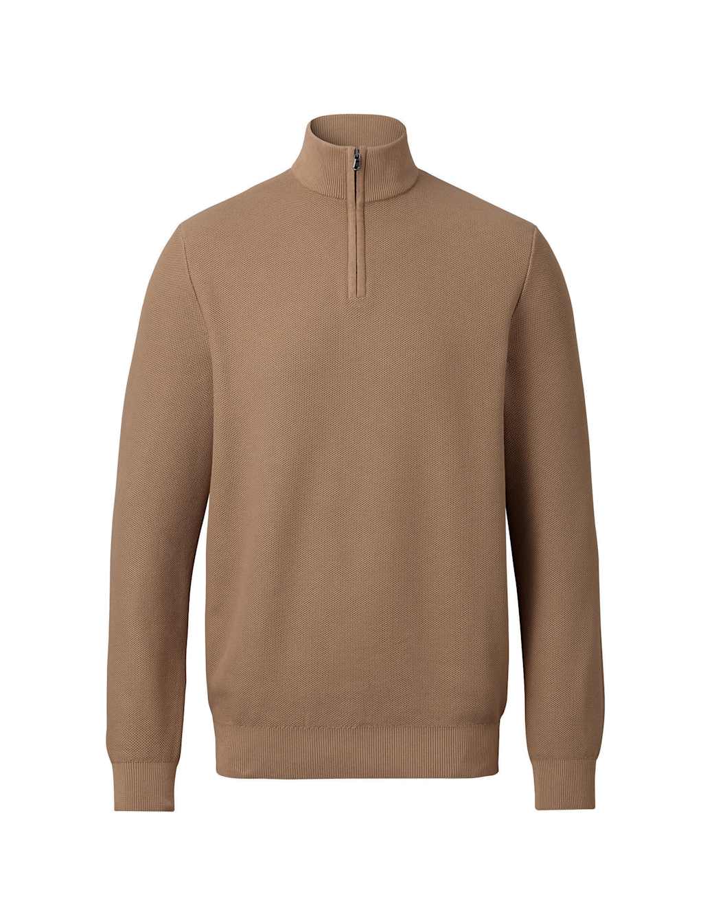 Pure Cotton Textured Half-Zip Jumper 2 of 5