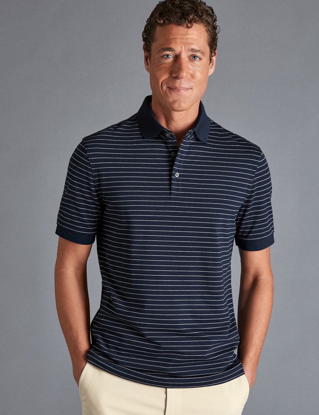 Cotton Rich Striped Pique Polo Shirt 1 of 4