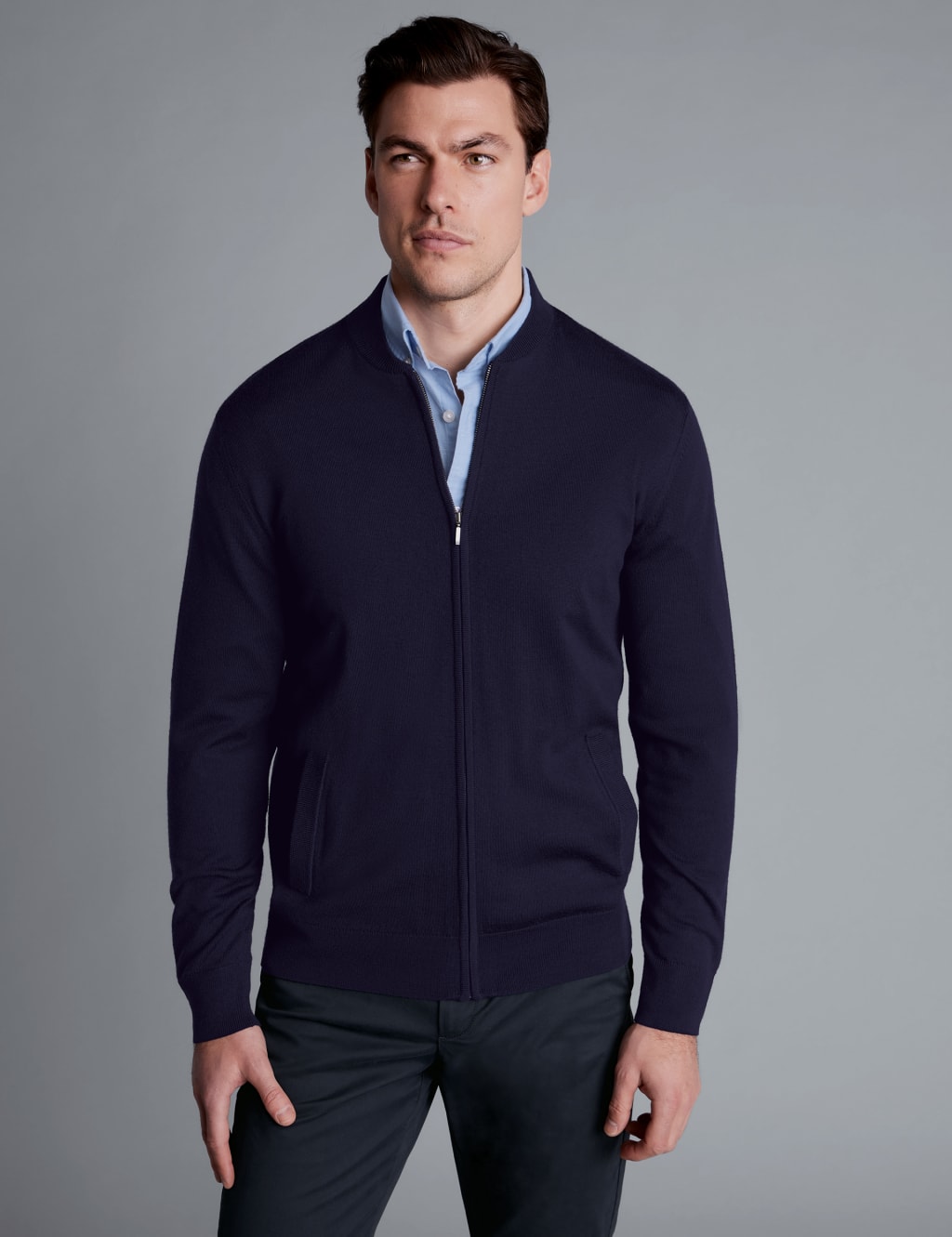 Pure Extra Fine Merino Wool Knitted Bomber Charles Tyrwhitt M S