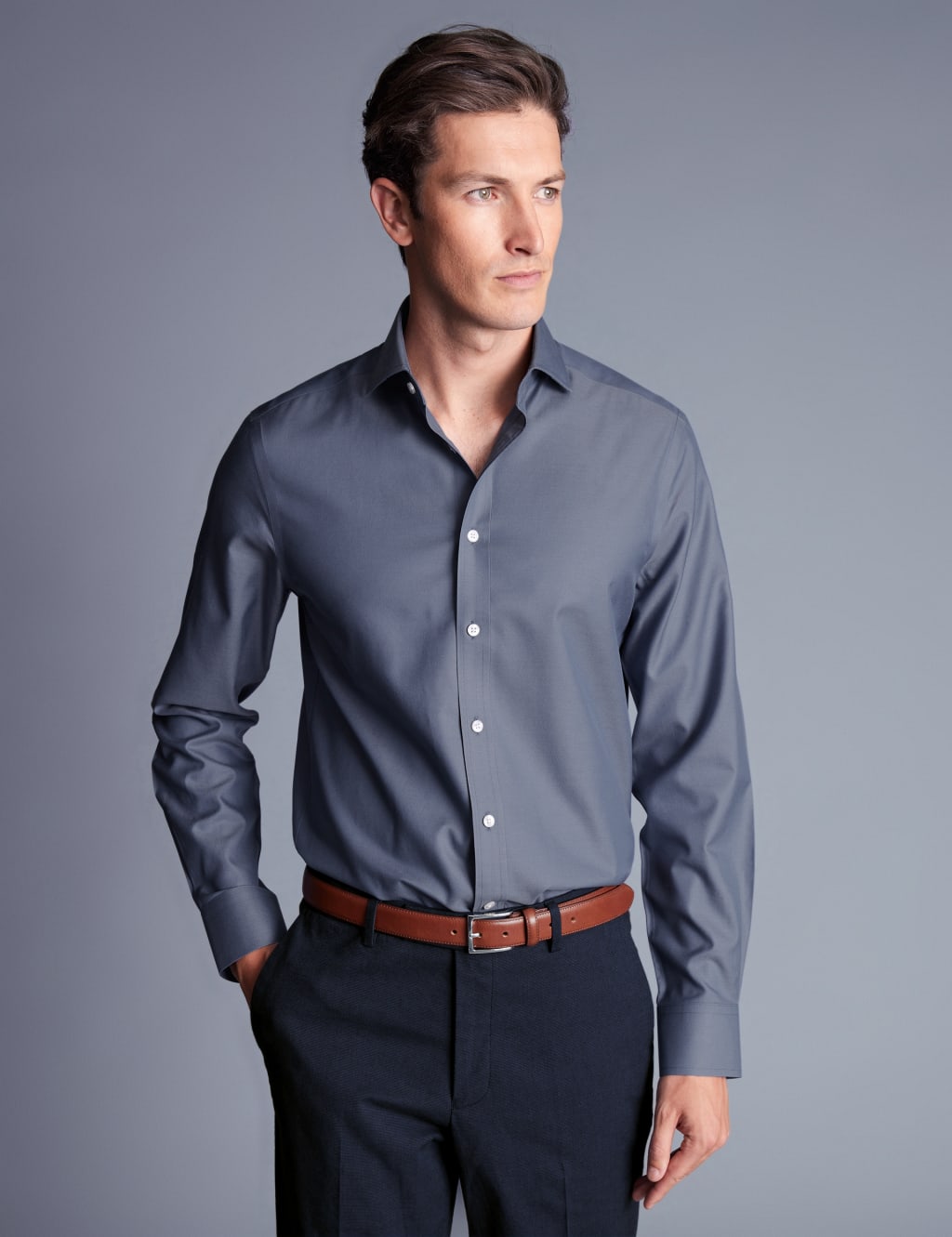 Slim Fit Non Iron Pure Cotton Twill Shirt 1 of 6