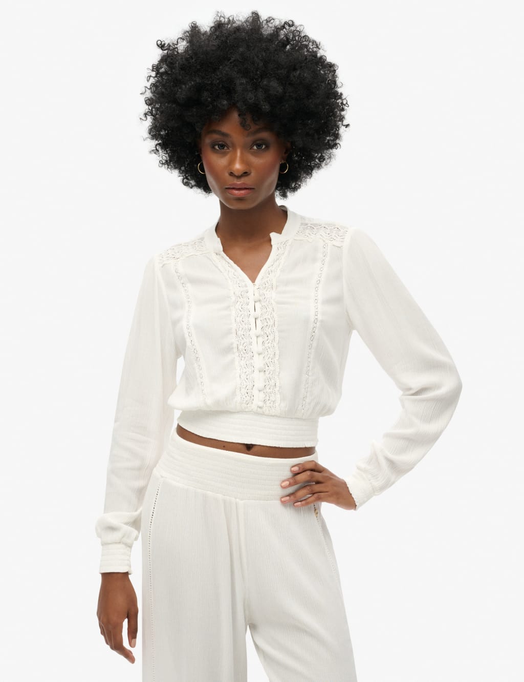 Lace Trim V-Neck Button Through Blouse 1 of 7