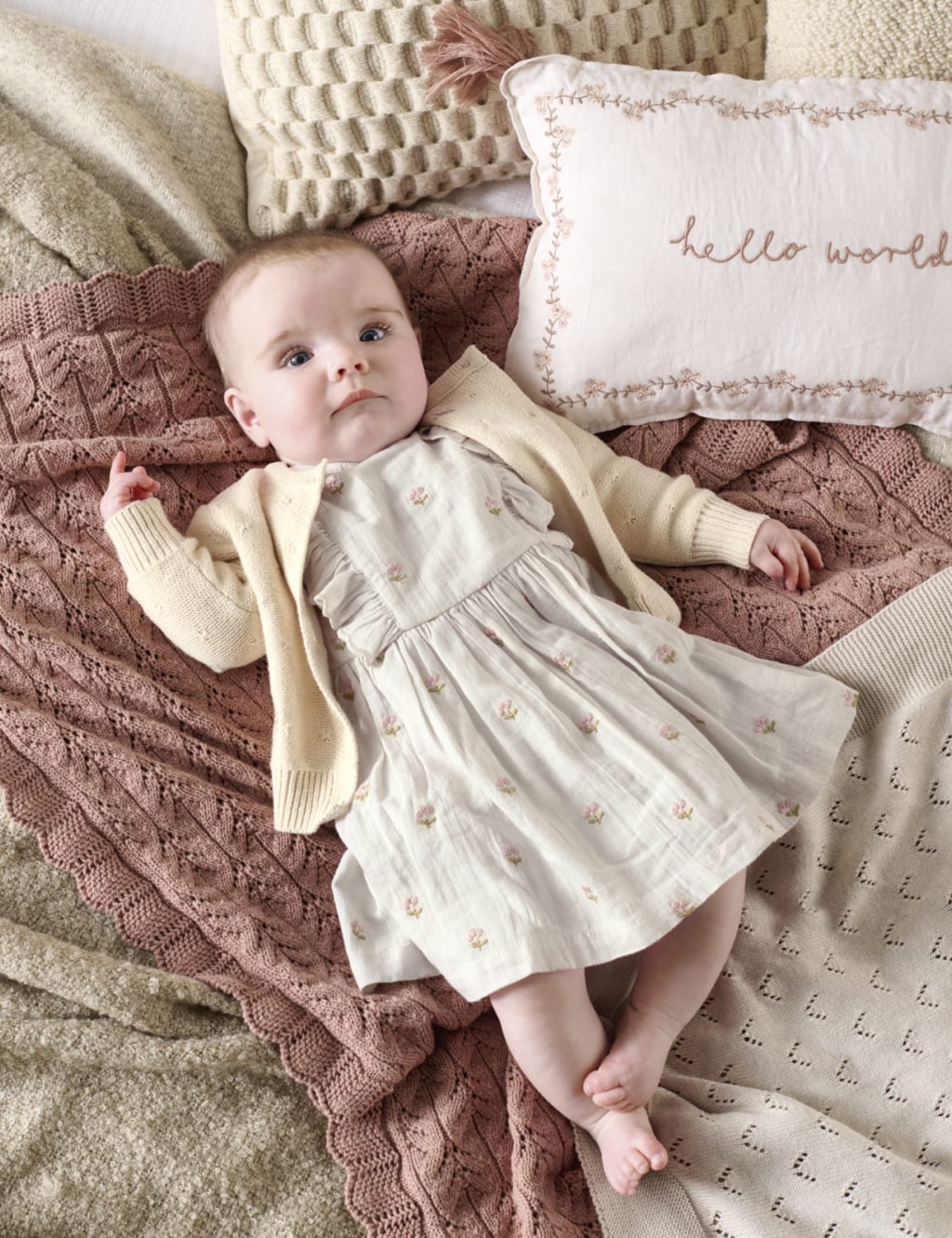 Pure Cotton Floral Knitted Cardigan (7lbs-1 Yrs) 3 of 4