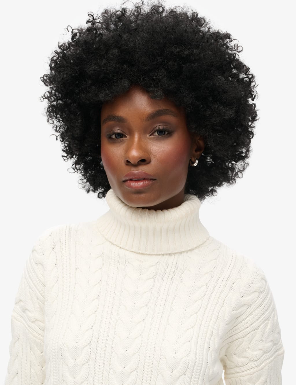 Pure Cotton Cable Knit Roll Neck Jumper Superdry M S