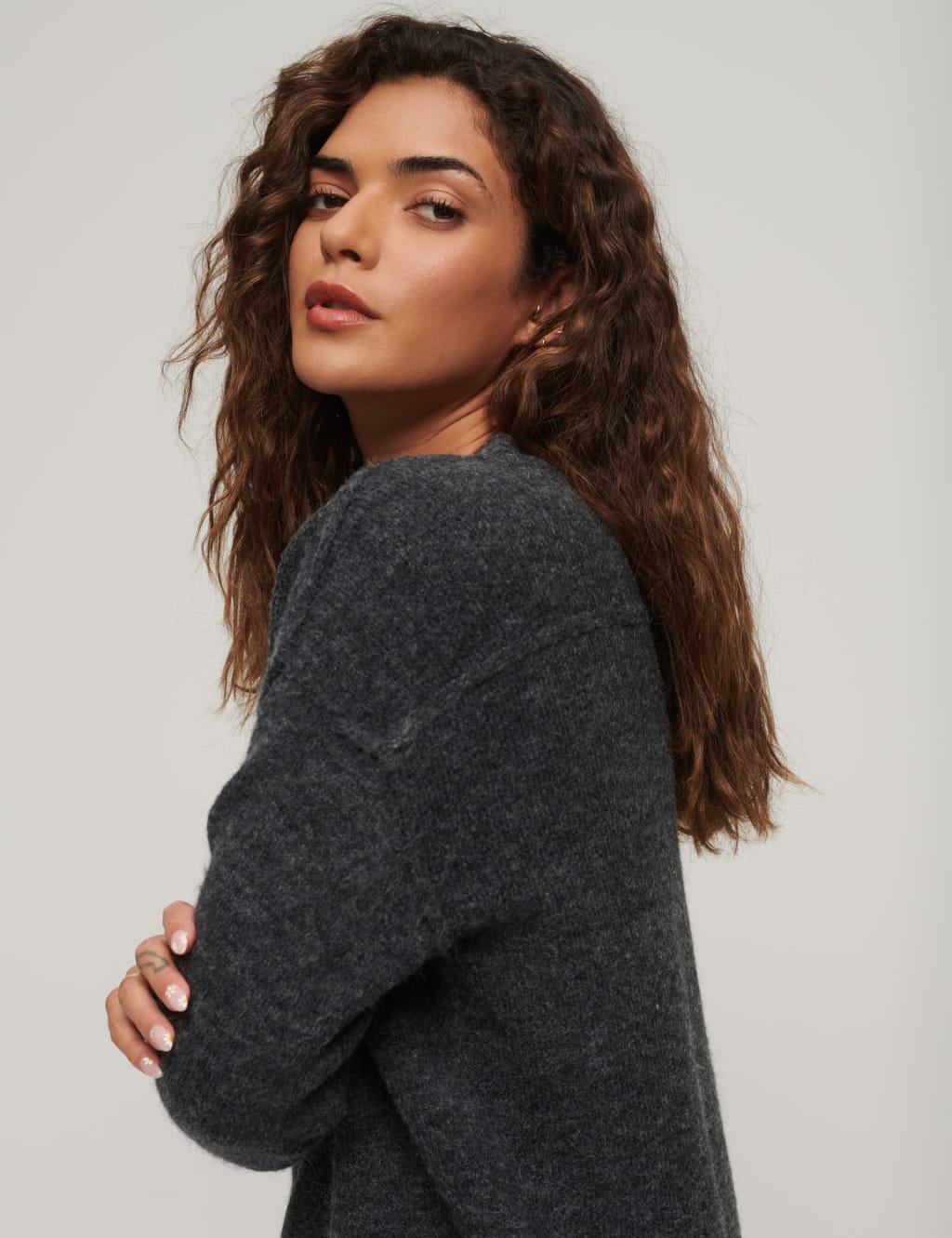 Wool Blend Ribbed V-Neck Mini Jumper Dress 3 of 3