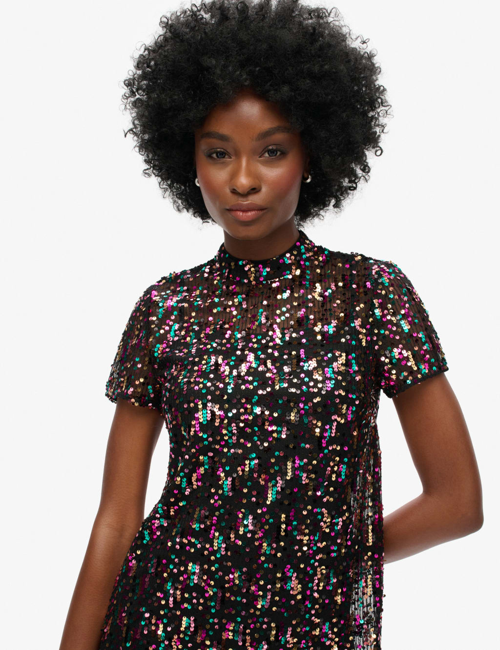 Sequin High Neck Mini T Shirt Dress Superdry M S